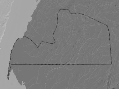 Aousserd, Batı Sahra vilayeti. Gölleri ve nehirleri olan çift seviyeli yükseklik haritası