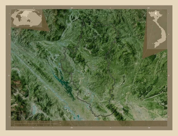 トゥエンクアン ベトナムの州 高解像度衛星地図 コーナー補助位置図 — ストック写真