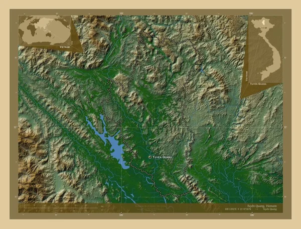 Tuyen Quang Провінція Єтнам Кольорові Карти Висот Озерами Річками Місця — стокове фото