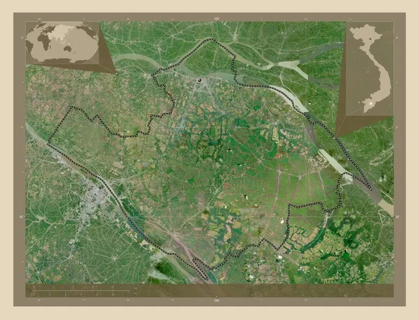 ベトナムのヴィン ロン県 高解像度衛星地図 コーナー補助位置図 — ストック写真