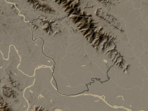 Винь Пхук Провинция Вьетнам Карта Высот Окрашенная Сепиевые Тона Озерами — стоковое фото