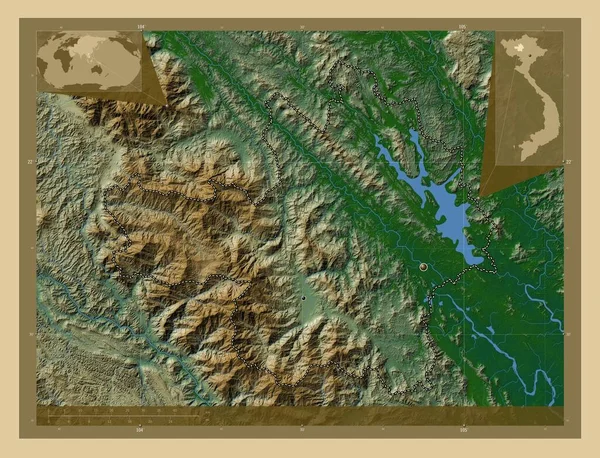 Бай Провінція Єтнам Кольорові Карти Висот Озерами Річками Розташування Великих — стокове фото