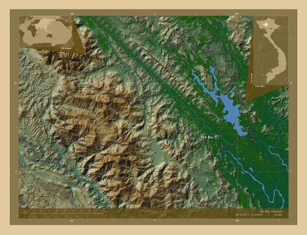 Йен Бай Провинция Вьетнам Цветная Карта Высоты Озерами Реками Места — стоковое фото