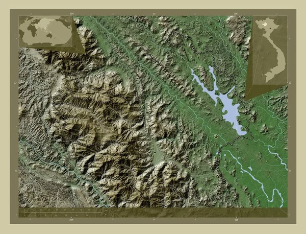 Йен Бай Провинция Вьетнам Карта Высоты Окрашенная Вики Стиле Озерами — стоковое фото