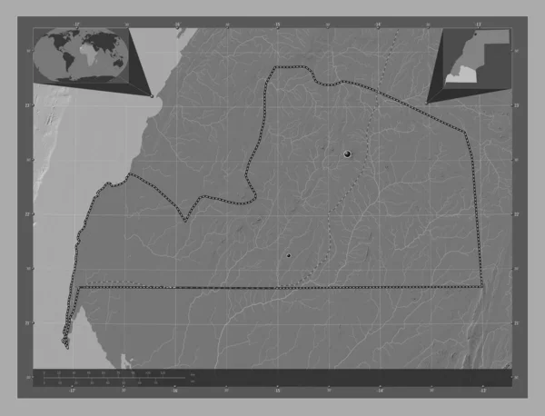Ауссерд Провинция Западная Сахара Карта Рельефа Билевела Озерами Реками Места — стоковое фото