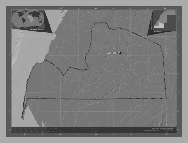 Ауссерд Провинция Западная Сахара Карта Рельефа Билевела Озерами Реками Места — стоковое фото