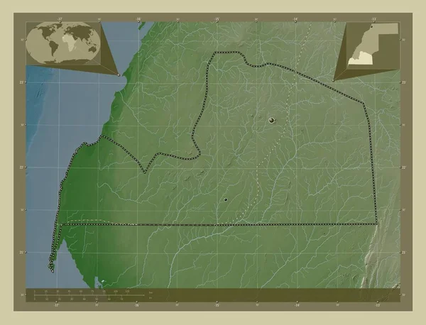 Aousserd Província Saara Ocidental Mapa Elevação Colorido Estilo Wiki Com — Fotografia de Stock