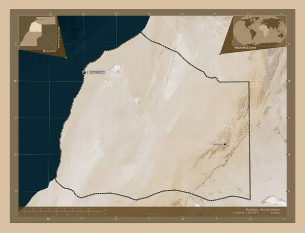 Boujdour Провинция Западная Сахара Карта Спутника Низкого Разрешения Места Названия — стоковое фото