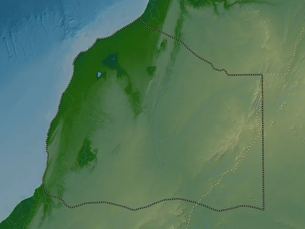 Boujdour Provincia Del Sáhara Occidental Mapa Elevación Colores Con Lagos —  Fotos de Stock