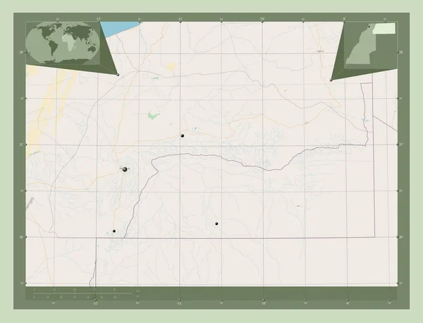西サハラ州のセマラ ストリートマップを開く 地域の主要都市の場所 コーナー補助位置図 — ストック写真