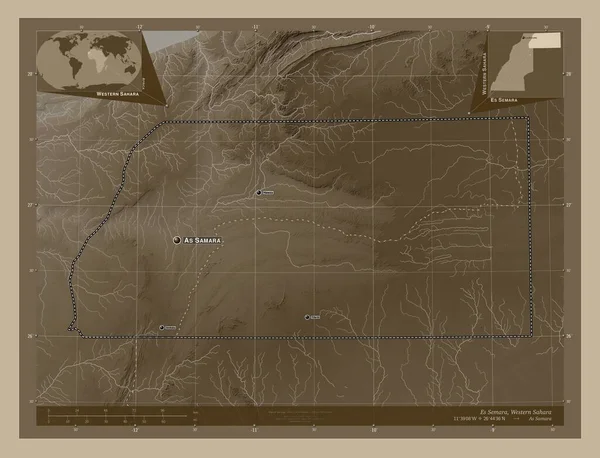 Semara Provincia Del Sahara Occidentale Mappa Elevazione Colorata Toni Seppia — Foto Stock
