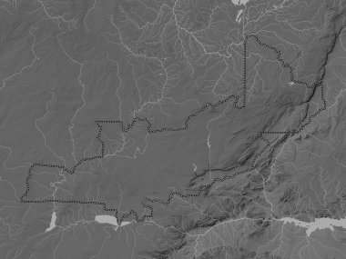 Merkez, Zambiya bölgesi. Gölleri ve nehirleri olan gri tonlama yükseklik haritası