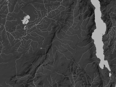 Doğu, Zambiya bölgesi. Gölleri ve nehirleri olan gri tonlama yükseklik haritası