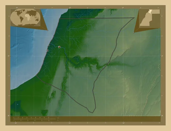 Лаюне Сакія Ель Хамра Провінція Західна Сахара Кольорові Карти Висот — стокове фото