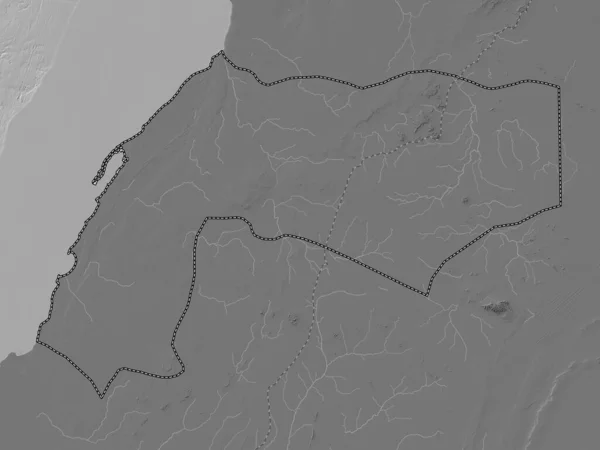 Dakhla Oued Dahab 西撒哈拉省 附有湖泊和河流的比尔韦勒高地图 — 图库照片