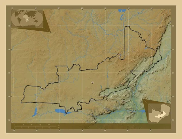 Centrála Region Zambie Barevná Mapa Jezery Řekami Pomocné Mapy Polohy — Stock fotografie