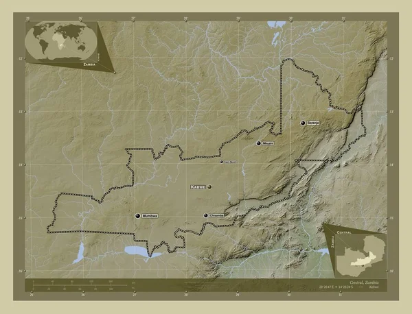 Κεντρική Περιοχή Της Ζάμπια Υψόμετρο Χάρτη Χρωματισμένο Στυλ Wiki Λίμνες — Φωτογραφία Αρχείου