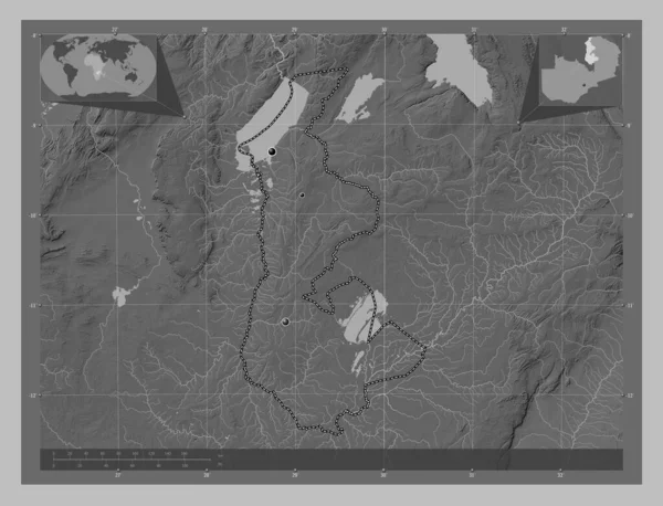 Луапула Провинция Замбия Карта Высот Оттенках Серого Озерами Реками Места — стоковое фото