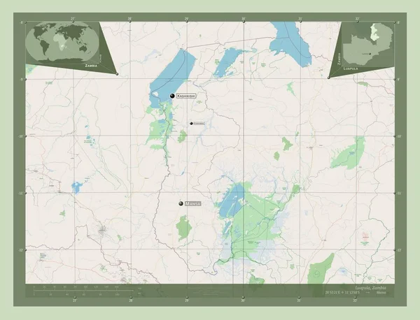 Luapula Prowincja Zambia Otwórz Mapę Ulic Lokalizacje Nazwy Głównych Miast — Zdjęcie stockowe