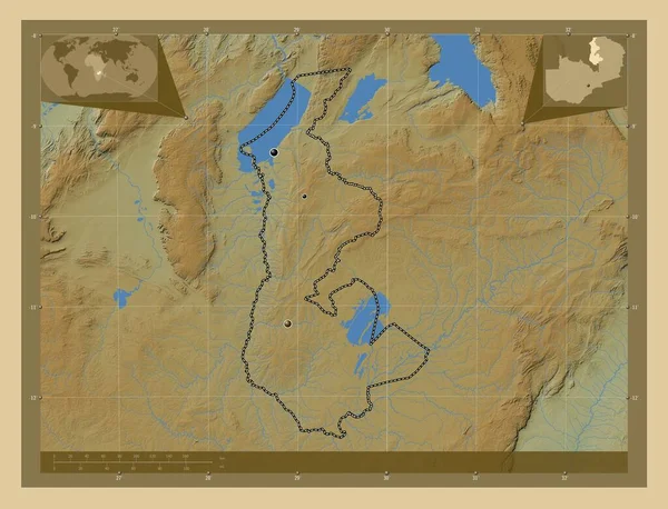Луапула Провінція Замбія Кольорові Карти Висот Озерами Річками Розташування Великих — стокове фото