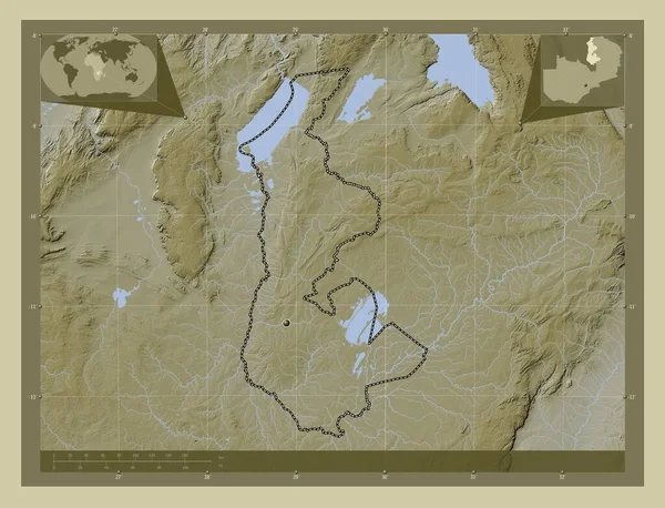 Luapula Provincie Zambie Zdvihová Mapa Zbarvená Stylu Wiki Jezery Řekami — Stock fotografie