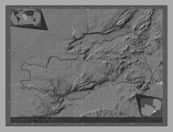 Лусака Провінція Замбія Білевелівська Карта Висот Озерами Річками Розташування Великих — стокове фото