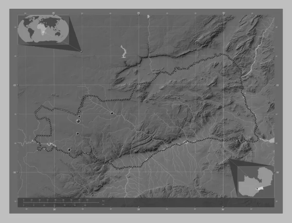 Лусака Провинция Замбия Карта Высот Оттенках Серого Озерами Реками Места — стоковое фото