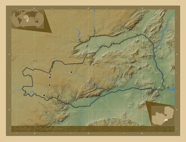 Лусака Провінція Замбія Кольорові Карти Висот Озерами Річками Розташування Великих — стокове фото