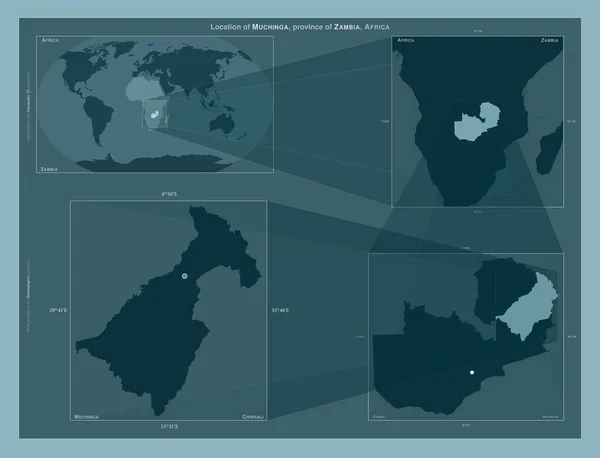 Muchinga Sambian Maakunta Kaavio Joka Osoittaa Alueen Sijainnin Laajemmissa Kartoissa — kuvapankkivalokuva
