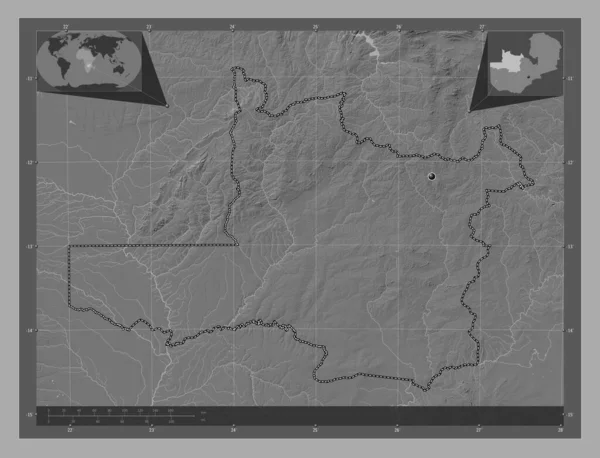 Noordwest Provincie Zambia Hoogteplattegrond Met Meren Rivieren Hulplocatiekaarten Hoek — Stockfoto