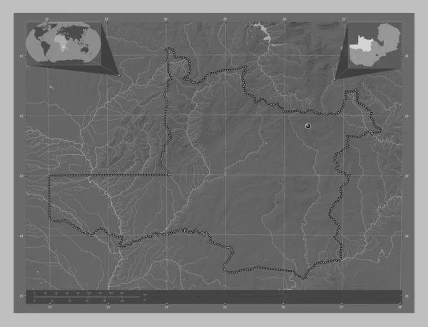 North Western Province Zambia Grayscale Elevation Map Lakes Rivers Corner — Stock Photo, Image