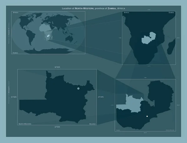 Luoteis Sambian Maakunnassa Kaavio Joka Osoittaa Alueen Sijainnin Laajemmissa Kartoissa — kuvapankkivalokuva