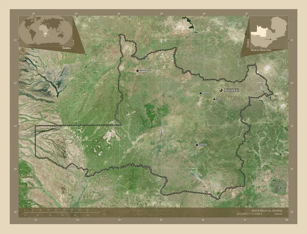Βορειοδυτικά Επαρχία Της Ζάμπια Υψηλής Ανάλυσης Δορυφορικός Χάρτης Τοποθεσίες Και — Φωτογραφία Αρχείου