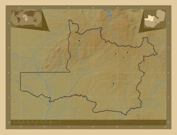 Βορειοδυτικά Επαρχία Της Ζάμπια Χρωματιστός Υψομετρικός Χάρτης Λίμνες Και Ποτάμια — Φωτογραφία Αρχείου