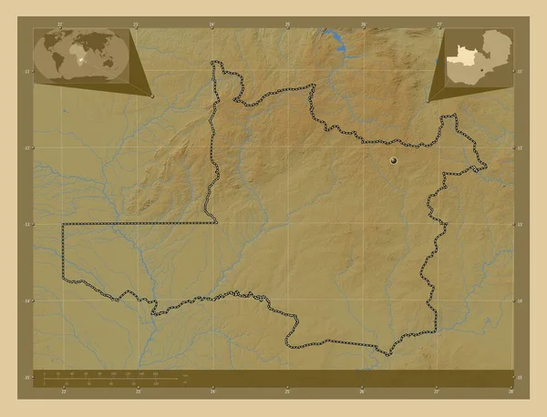Північно Західна Провінція Замбії Кольорові Карти Висот Озерами Річками Кутові — стокове фото