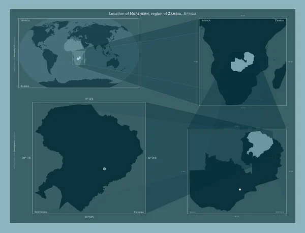 Pohjoinen Sambian Alue Kaavio Joka Osoittaa Alueen Sijainnin Laajemmissa Kartoissa — kuvapankkivalokuva