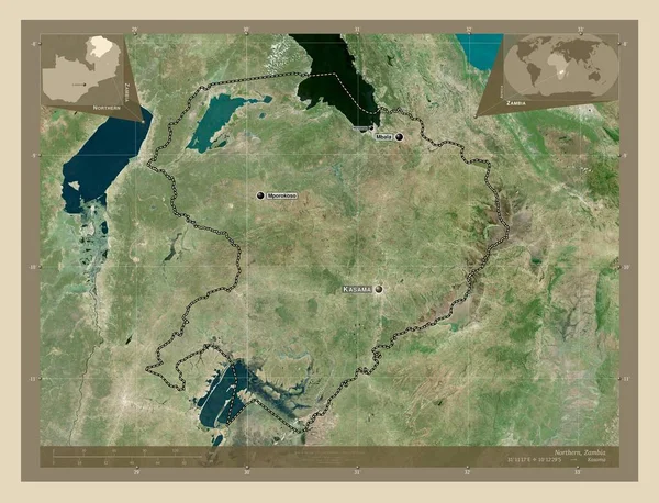 Pohjoinen Sambian Alue Korkean Resoluution Satelliitti Kartta Alueen Suurimpien Kaupunkien — kuvapankkivalokuva