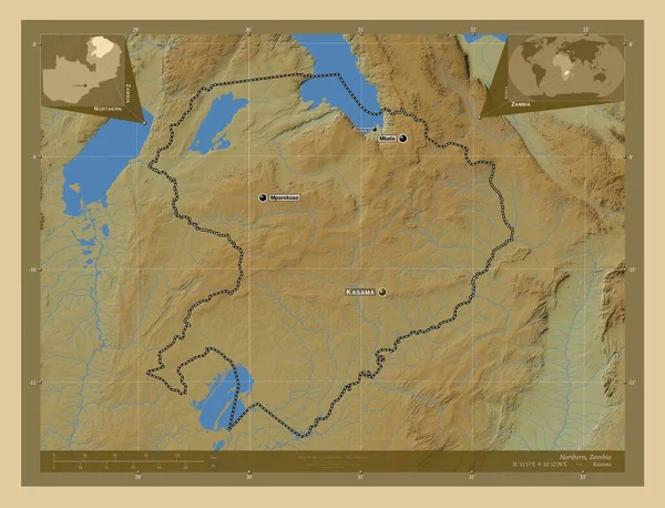 Βόρεια Περιοχή Της Ζάμπια Χρωματιστός Υψομετρικός Χάρτης Λίμνες Και Ποτάμια — Φωτογραφία Αρχείου