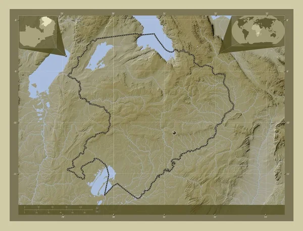 Βόρεια Περιοχή Της Ζάμπια Υψόμετρο Χάρτη Χρωματισμένο Στυλ Wiki Λίμνες — Φωτογραφία Αρχείου