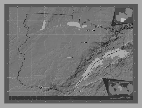 Південний Регіон Замбії Білевелівська Карта Висот Озерами Річками Місця Розташування — стокове фото