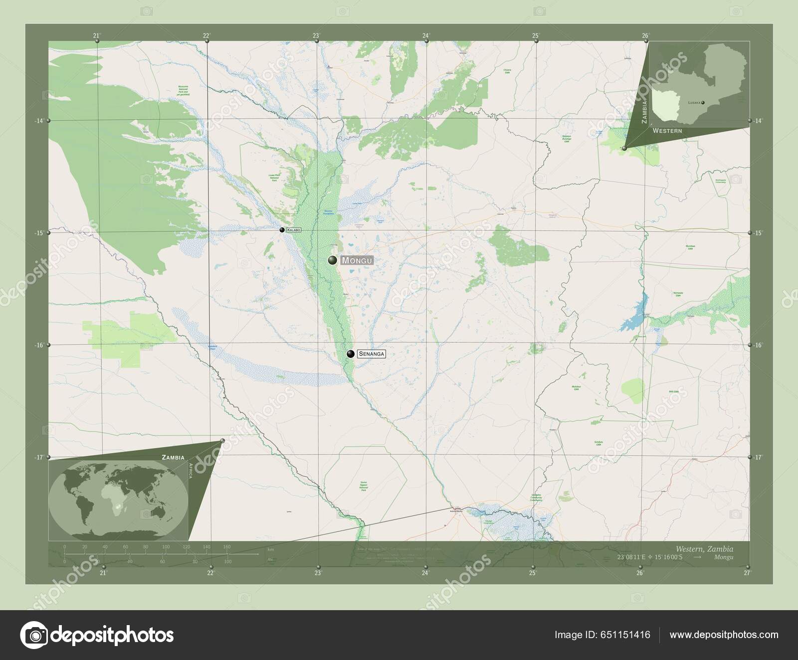 Western Region Zambia Open Street Map Locations Names Major Cities ...