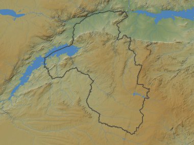 Mashonaland West, Zimbabwe vilayeti. Gölleri ve nehirleri olan renkli yükseklik haritası