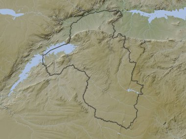 Mashonaland West, Zimbabwe vilayeti. Yükseklik haritası göller ve nehirlerle wiki stilinde renklendirilmiştir