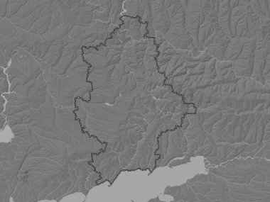 Donets 'k, Ukrayna bölgesi. Gölleri ve nehirleri olan çift seviyeli yükseklik haritası