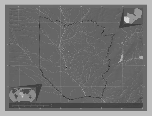 West Regio Van Zambia Grayscale Hoogte Kaart Met Meren Rivieren — Stockfoto