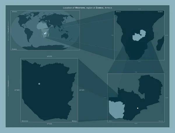 Länsi Sambian Alue Kaavio Joka Osoittaa Alueen Sijainnin Laajemmissa Kartoissa — kuvapankkivalokuva