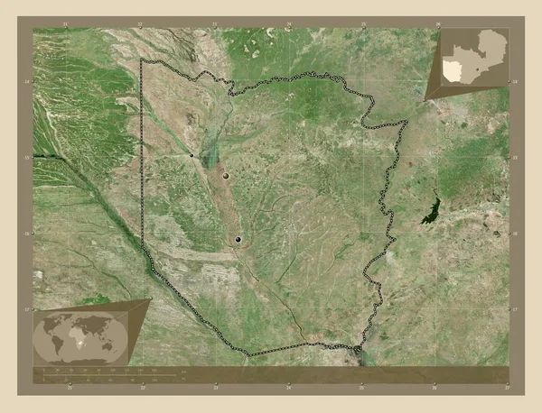 Oeste Región Zambia Mapa Satelital Alta Resolución Ubicaciones Las Principales — Foto de Stock
