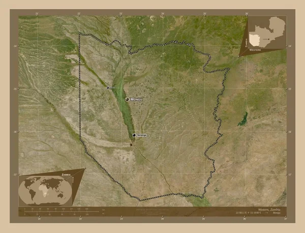 Δυτική Περιοχή Της Ζάμπια Δορυφορικός Χάρτης Χαμηλής Ανάλυσης Τοποθεσίες Και — Φωτογραφία Αρχείου
