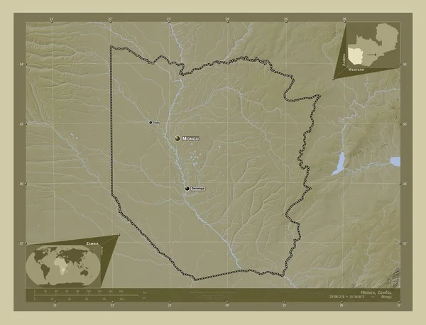 Westlich Region Sambia Höhenkarte Wiki Stil Mit Seen Und Flüssen — Stockfoto