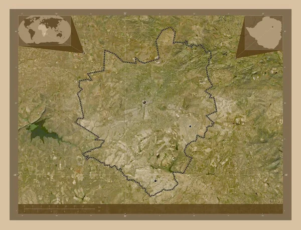 哈拉雷 津巴布韦市 低分辨率卫星地图 该区域主要城市的所在地点 角辅助位置图 — 图库照片